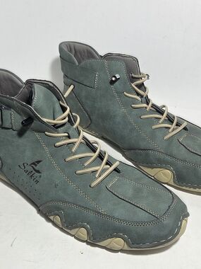 Salkin Green Suede Leather Ankle Boots Mens Size 47 EU / 13 US High Top Shoes
